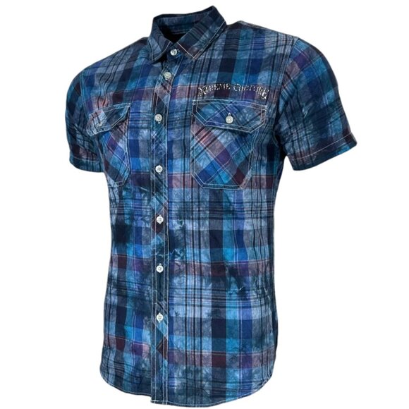 Affliction Blue Plaid Short Sleeve Shirt - Picture 4 of 6